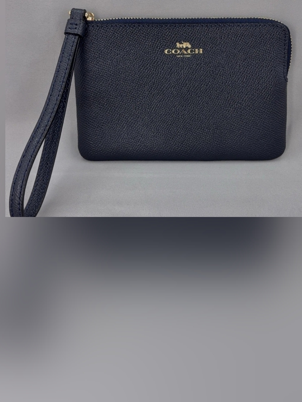 Coach Women's Small Corner Zip Crossgrain Leather Wristlet (Navy) - Picture 4 of 4